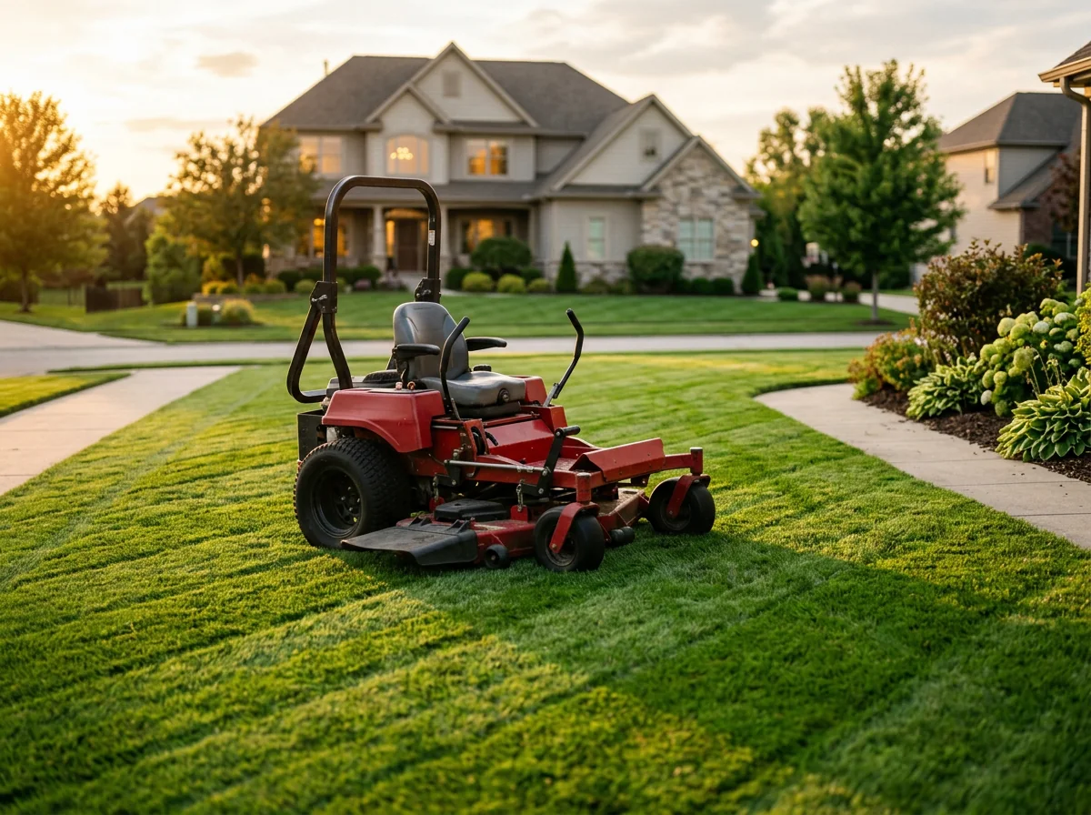Lawn maintenance service with freshly cut striped grass in St. Louis
